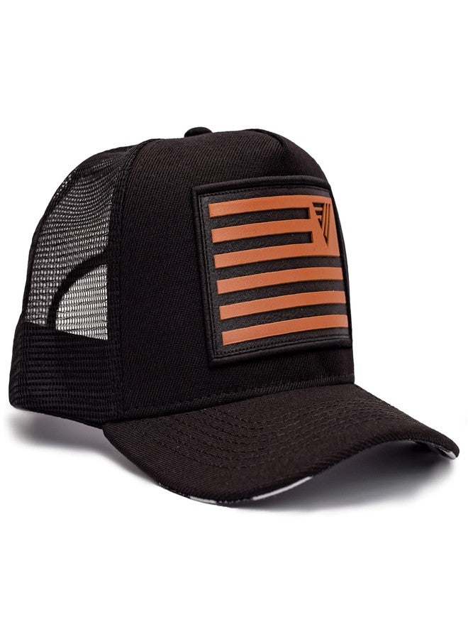 Urban Effort Snapback Trucker Hat | Breathable Mesh Baseball Cap for Men & Women Adjustable Fit American Flag Hat for Casual (Black) - Image 1